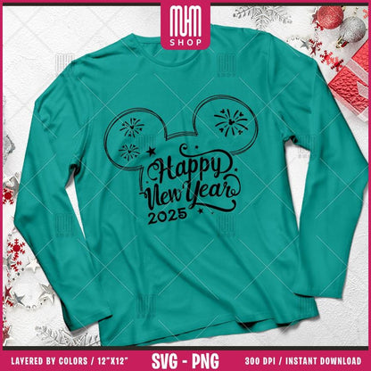 Happy New Year 2025 Svg Png, 8 Designs Easy to use, Magical Kingdom Bundle, Family Trip, Castel Svg, Mouse Head, Easy cut files for Cricut.