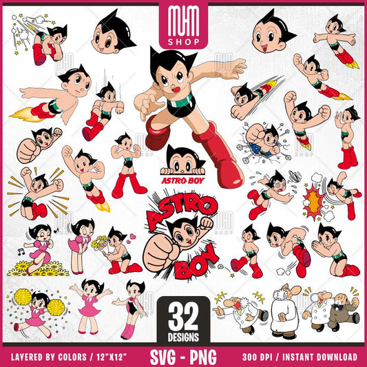 Astro Boy Svg Png, 32 Designs Easy to use, Cartoon Characters, Layered Svg by colors, Transparent Png, Easy cut files for Cricut.