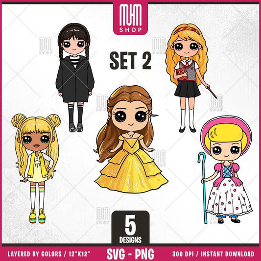Big Eyes Set2 Svg Png, 5 Designs Easy to use, Cartoon Characters, Layered Svg by colors, Transparent Png, Easy cut files for Cricut.