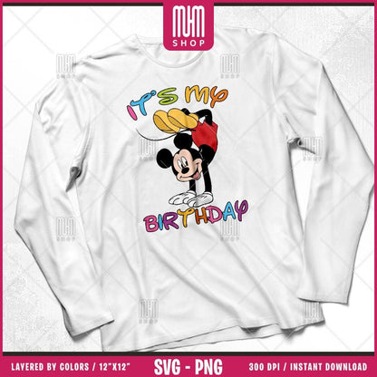 Mouse And Friends Its My Birthday Svg Png, 12 Designs Easy to use, Happy Birthday, Layered Svg by colors, Transparent Png, files for Cricut.