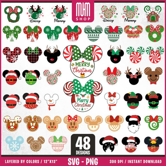 Christmas Ears Svg Png, 48 Designs Easy to use, Magical Kingdom Bundle, Family Trip, Castel Svg, Mouse Head, Easy cut files for Cricut.
