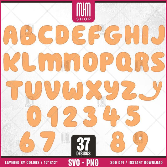 Bingo Dog Alphabet And Numbers Svg, 37 Designs Easy to use, Cartoon Characters, Layered Svg by colors, Transparent Png, Cut files for Cricut
