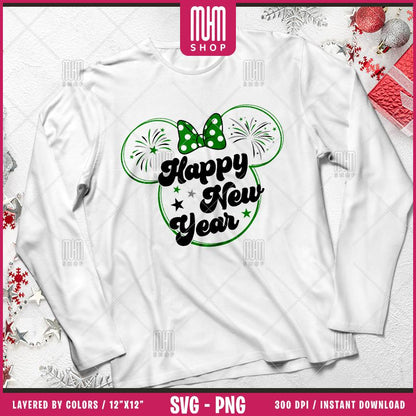 Happy New Year 2025 Svg Png, 32 Designs Easy to use, Magical Kingdom Bundle, Family Trip, Castel Svg, Mouse Head, Easy cut files for Cricut.