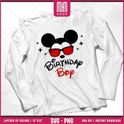 Birthday Mouse Svg Png, 6 Designs Easy to use, Cartoon Characters, Disneyland, Layered Svg by colors, Transparent Png, Cut files for Cricut.