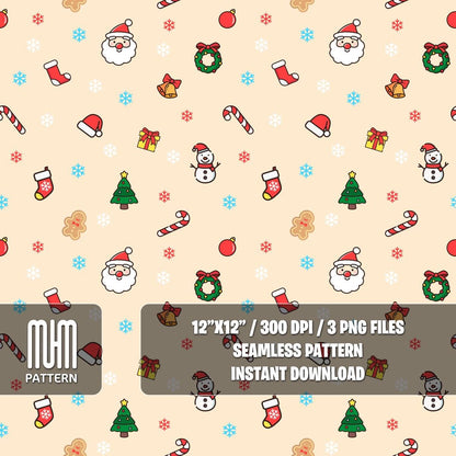 Seamless Pattern PNG, Merry Christmas, New Year, Colored Background, Xmas Noel Day, Fabric Design Sublimation, Ready for Textile Prints.