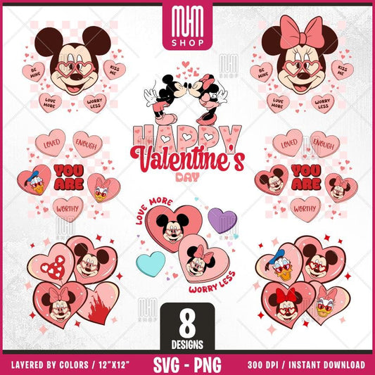 Valentine Bundle Svg Png, 8 Designs Easy to use, Cartoon Characters, Love, Layered Svg by colors, Transparent Png, Cut files for Cricut.