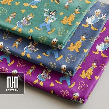Seamless Pattern PNG, Mouse And Friends 50th Anniversary, Cartoon Characters, Repeated Fabric Design Sublimation, Ready for Textile Prints.