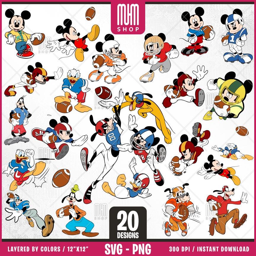 Mouse And Friends Football Svg, 20 Designs Easy to use, Cartoon Characters, Layered Svg by colors, Transparent Png, Cut files for Cricut.