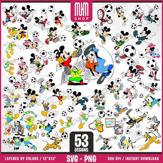 Mouse And Friends Soccer Svg, 53 Designs Easy to use, Cartoon Characters, Layered Svg by colors, Transparent Png, Easy cut files for Cricut.