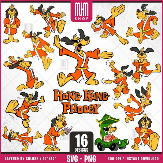 Hong Kong Phooey Svg Png, 16 Designs Easy to use Cartoon Characters, 70s, 80s, Layered Svg by colors, Transparent Png, Cut Files for Cricut.