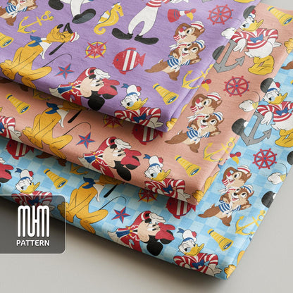 Seamless Pattern PNG, Mouse And Friends Cruise Line, Cartoon Characters, Repeated Fabric Design Sublimation, Ready for Textile Prints.