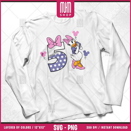 Daisy Duck Birthday Numbers Svg Png, 6 Designs Easy to use, Cartoon Characters, Layered Svg by colors, Transparent Png, Cut files for Cricut