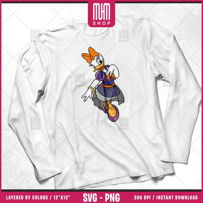 Daisy Duck Halloween Svg Png, 6 Designs Easy to use Cartoon Characters, Layered Svg by colors, Transparent Png, Easy cut files for Cricut.