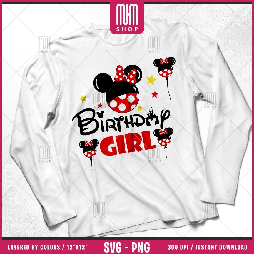 Birthday Mouse Svg Png, 6 Designs Easy to use, Cartoon Characters, Disneyland, Layered Svg by colors, Transparent Png, Cut files for Cricut.
