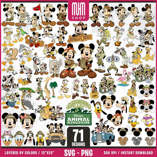 Mouse And Friends Safari Svg Png, 71 Designs Easy to use, Cartoon Characters, Layered Svg by colors, Transparent Png, Cut files for Cricut.