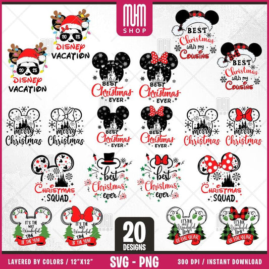 Best Christmas Ever Svg Png, 20 Designs Easy to use, Magical Kingdom Bundle, Family Trip, Castel Svg, Mouse Head, Easy cut files for Cricut.