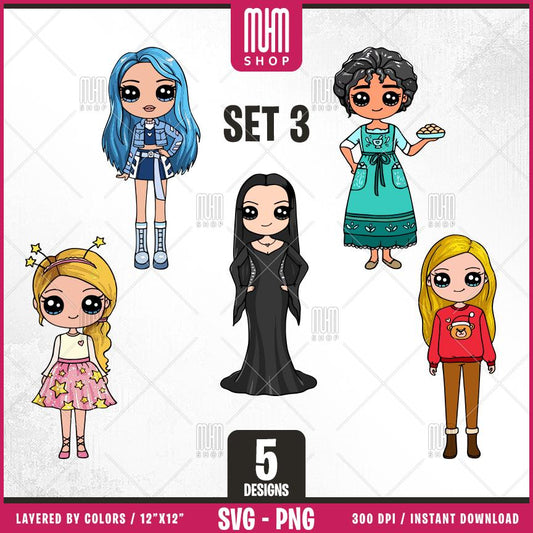 Big Eyes Set3 Svg Png, 5 Designs Easy to use, Cartoon Characters, Layered Svg by colors, Transparent Png, Easy cut files for Cricut.