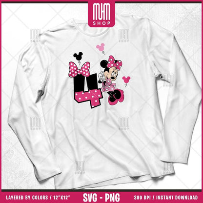 Minnie Mouse Birthday Numbers Svg Png, 6 Designs Easy to use Cartoon Characters, Layered Svg by colors, Transparent Png Cut files for Cricut