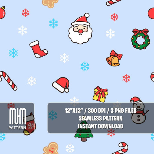 Seamless Pattern PNG, Merry Christmas, New Year, Colored Background, Xmas Noel Day, Fabric Design Sublimation, Ready for Textile Prints.