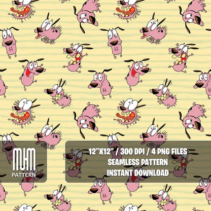 Seamless Pattern PNG, Courage The Cowardly Dog, Cartoon Characters, Repeat Png, Fabric Design Sublimation, Ready for Textile Prints.
