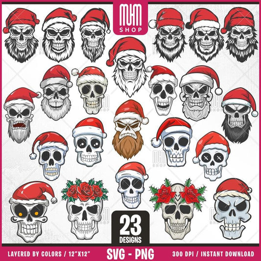 Christmas Skeletons Bundle Svg Png, 23 Designs Easy to use, Xmas Bundle svg, Happy New Year T-Shirt, Easy cut files for Cricut.