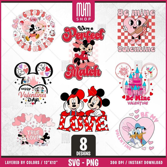 Valentine Bundle Svg Png, 8 Designs Easy to use, Cartoon Characters, Love, Layered Svg by colors, Transparent Png, Cut files for Cricut.