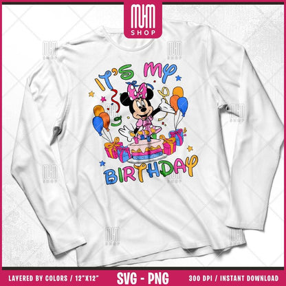 Mouse And Friends Its My Birthday Svg Png, 7 Designs Easy to use, Happy Birthday, Layered Svg by colors, Transparent Png, files for Cricut.