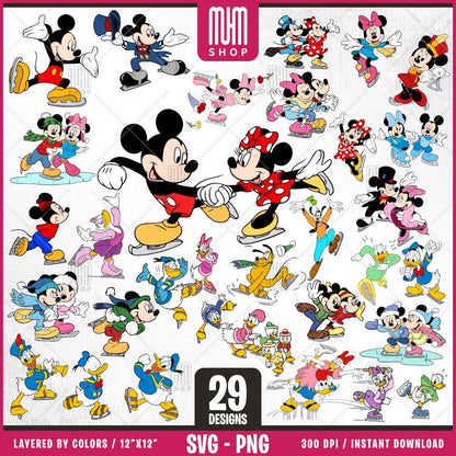 Mouse And Friends Skates Svg, 29 Designs Easy to use, Cartoon Characters, Layered Svg by colors, Transparent Png, Easy cut files for Cricut.