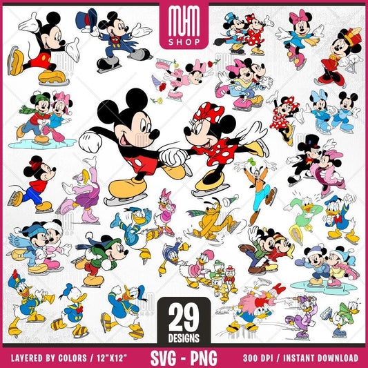 Mouse And Friends Skates Svg, 29 Designs Easy to use, Cartoon Characters, Layered Svg by colors, Transparent Png, Easy cut files for Cricut.