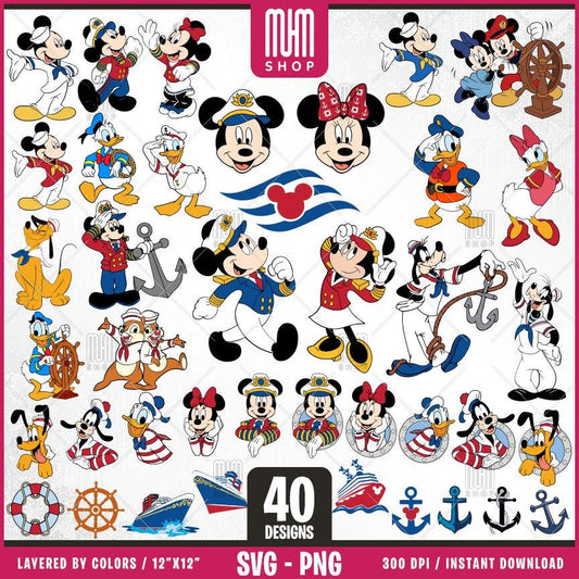 Sailor Mouse and Friends Svg Png, 40 Designs Easy to use Cartoon Characters, Layered Svg by colors, Transparent Png, Cut files for Cricut.