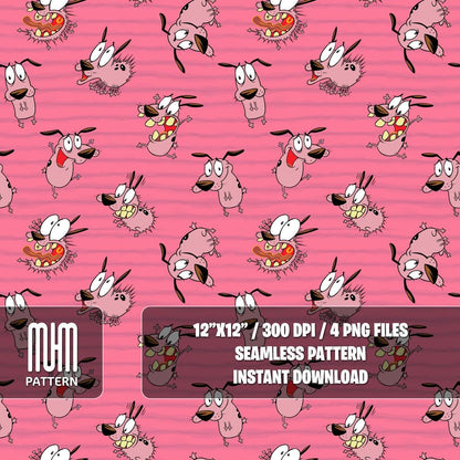 Seamless Pattern PNG, Courage The Cowardly Dog, Cartoon Characters, Repeat Png, Fabric Design Sublimation, Ready for Textile Prints.