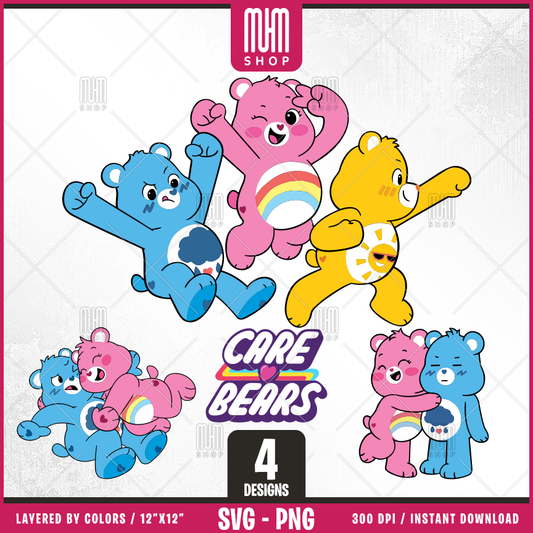 Care Bears UnlockTheMagic Svg Png, Cute Bears, 4 Designs Easy to use, Cartoon Characters, Layered Svg by colors, Transparent Png, Easy cut files for Cricut.