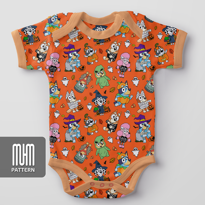 Seamless Pattern PNG, Bluey Dog and Friends Halloween, Cartoon Characters, Fabric Design Sublimation, Ready for Textile Prints.
