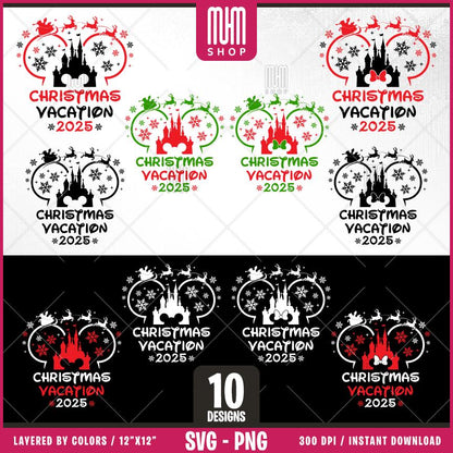 Christmas Vacation 2025 Svg Png, 10 Designs Easy to use, Magical Kingdom Bundle, Family Trip, Castel Svg, Mouse Head, Cut files for Cricut.
