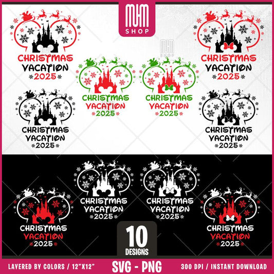 Christmas Vacation 2025 Svg Png, 10 Designs Easy to use, Magical Kingdom Bundle, Family Trip, Castel Svg, Mouse Head, Cut files for Cricut.
