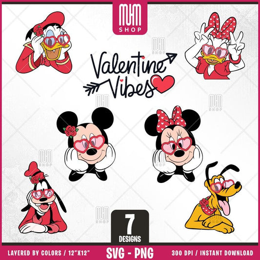 Valentine Bundle Svg Png, 7 Designs Easy to use, Cartoon Characters, Love, Layered Svg by colors, Transparent Png, Cut files for Cricut.