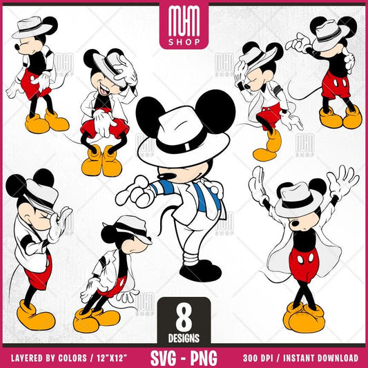 Mouse Jackson Svg Png, Rap Music Svg, 8 Designs Easy to use, Cartoon Characters, Layered Svg by colors, Transparent Png, Cut files for Cricut.