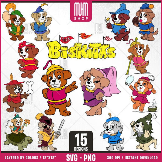 The Biskitts Svg Png, 15 Designs Easy to use, 70s, 80s, Retro Cartoon, Layered Svg by colors, Transparent Png, Cut Files for Cricut.