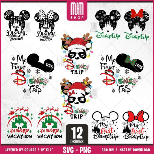 Christmas Family Trip 2025 Svg Png, 12 Designs Easy to use, Vacation, Vacay Mode, Magical Kingdom, Mouse Ears, Easy cut files for Cricut.