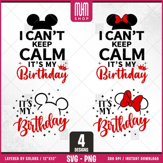 Birthday Mouse Svg Png, 4 Designs Easy to use, Cartoon Characters, Disneyland, Layered Svg by colors, Transparent Png, Cut files for Cricut.