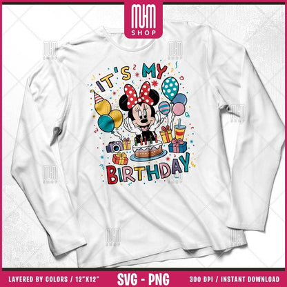 Mouse And Friends Its My Birthday Svg Png, 7 Designs Easy to use, Happy Birthday, Layered Svg by colors, Transparent Png, files for Cricut.
