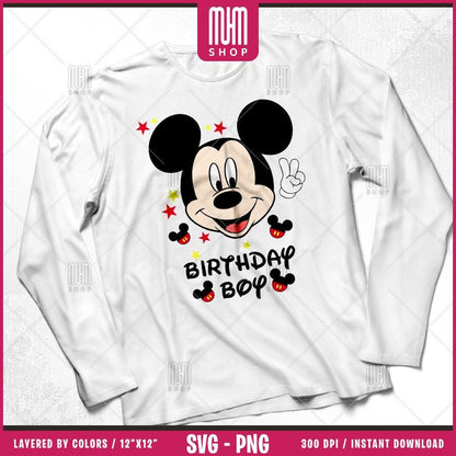 Birthday Mouse Svg Png, 6 Designs Easy to use, Cartoon Characters, Disneyland, Layered Svg by colors, Transparent Png, Cut files for Cricut.
