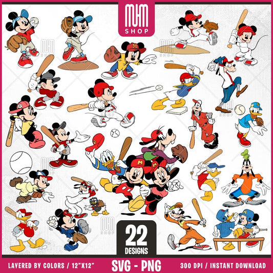 Mouse And Friends Baseball Svg 22 Designs Easy to use, Cartoon Characters, Layered Svg by colors, Transparent Png, Easy cut files for Cricut