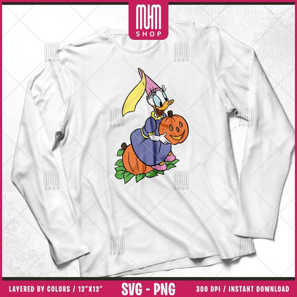 Daisy Duck Halloween Svg Png, 6 Designs Easy to use Cartoon Characters, Layered Svg by colors, Transparent Png, Easy cut files for Cricut.
