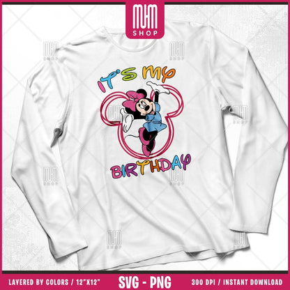 Mouse And Friends Its My Birthday Svg Png, 12 Designs Easy to use, Happy Birthday, Layered Svg by colors, Transparent Png, files for Cricut.