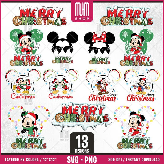 Merry Christmas Mouse Svg Png, 13 Designs Easy to use, Magical Kingdom Bundle, Family Trip, Castel Svg, Mouse Head, Cut files for Cricut.