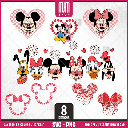 Valentine Bundle Svg Png, 8 Designs Easy to use, Cartoon Characters, Love, Layered Svg by colors, Transparent Png, Cut files for Cricut.