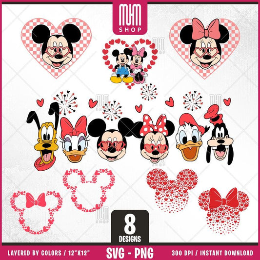 Valentine Bundle Svg Png, 8 Designs Easy to use, Cartoon Characters, Love, Layered Svg by colors, Transparent Png, Cut files for Cricut.