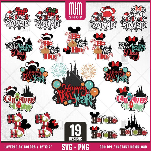 Christmas Squad Svg Png, 19 Designs Easy to use, Magical Kingdom Bundle Png, Family Trip, Castel Svg, Mouse Head, Easy cut files for Cricut.