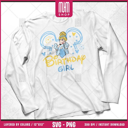 Princess Birthday Girl Svg Png, 16 Designs Easy to use Cartoon Characters, Layered Svg by colors, Transparent Png, Cut files for Cricut.